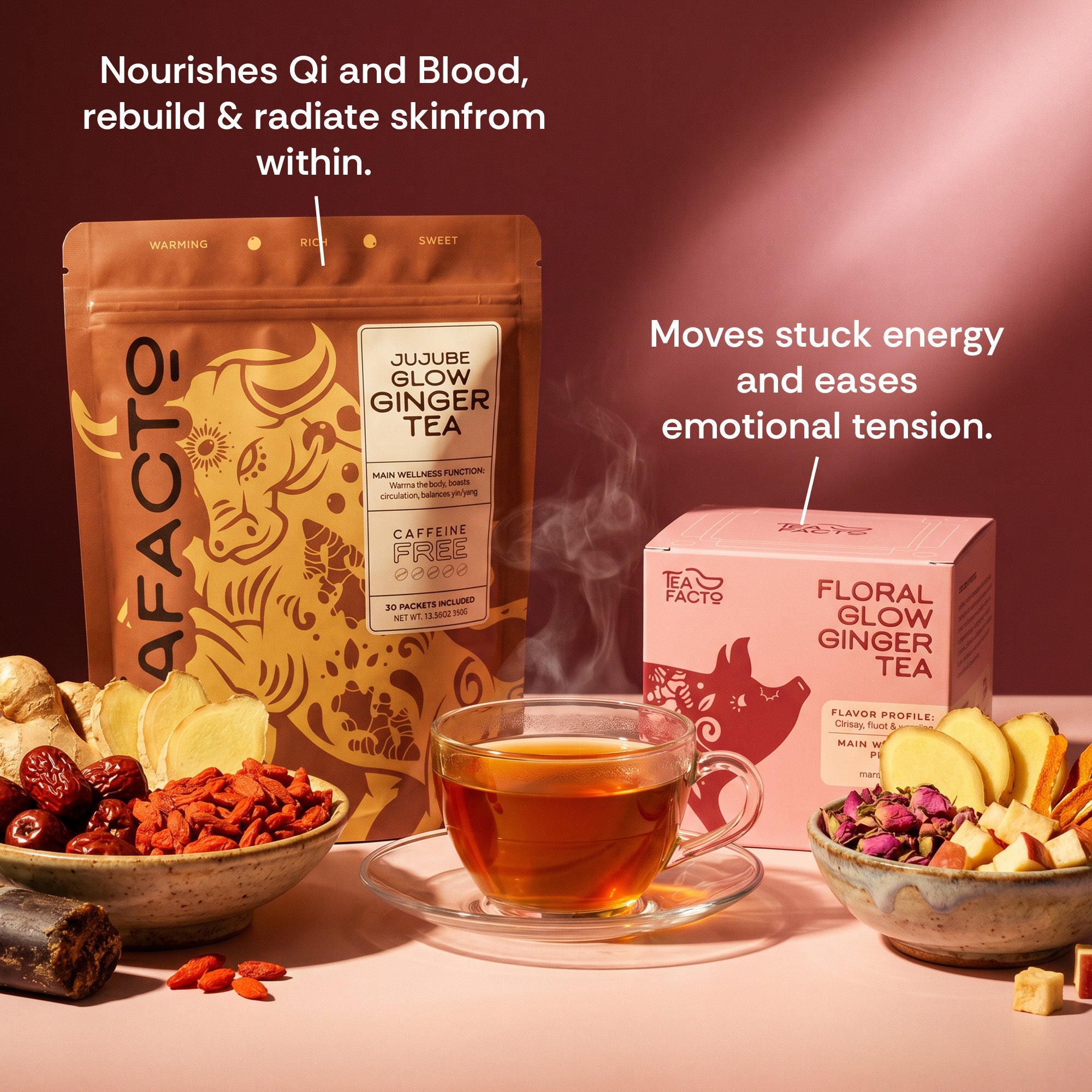 Ultimate Glow Bundle | Jujube Ginger Tea + Floral Glow Ginger Tea for Glowy Skin, Mood, PMS & Digestion Support